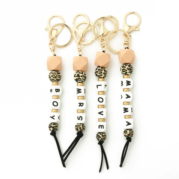 Silicone Keychain Bracelet Bag Pendant Round Wood Beads Modern And Minimalist Style
