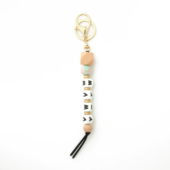 Silicone Keychain Bracelet Bag Pendant Round Wood Beads Modern And Minimalist Style