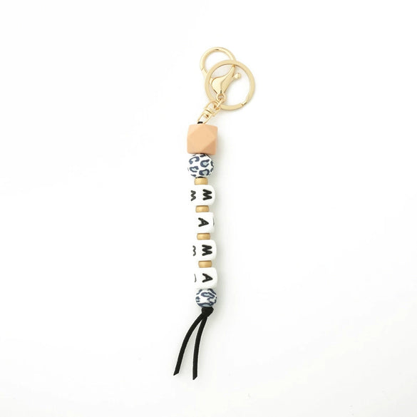 Silicone Keychain Bracelet Bag Pendant Round Wood Beads Modern And Minimalist Style