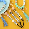 Silicone Keychain Bracelet Bag Pendant Round Wood Beads Modern And Minimalist Style