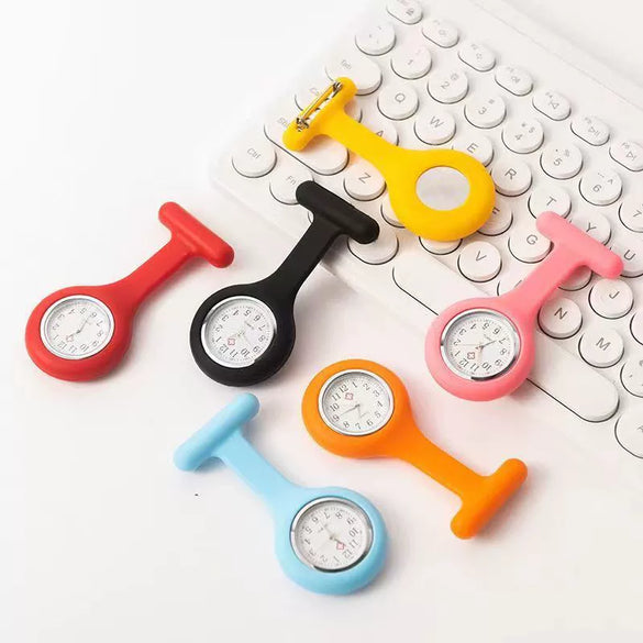 Silicone Plastic Stainless Steel Fashion Unisex Round Dial Tshaped Pocket Pin Hanging Watch