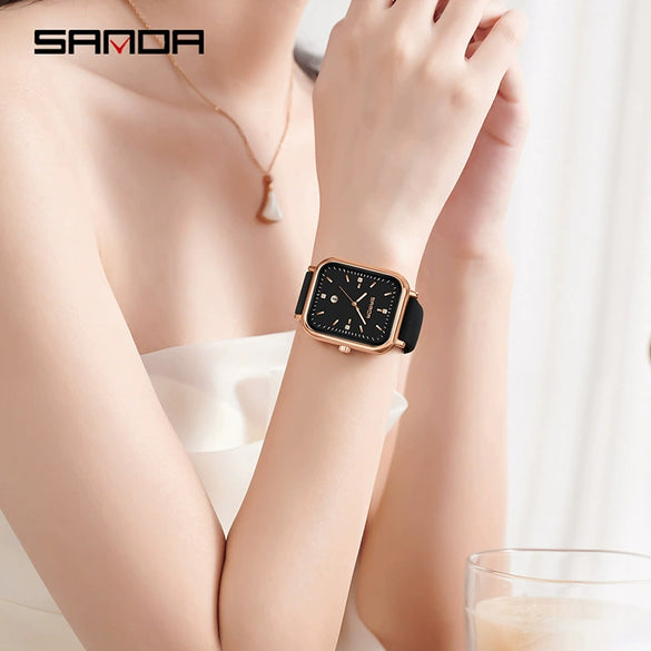 Silicone Quartz Waterproof Casual Square Dial Men's And Women's Watches With Zinc Alloy Case And Stainless Steel Clasp
