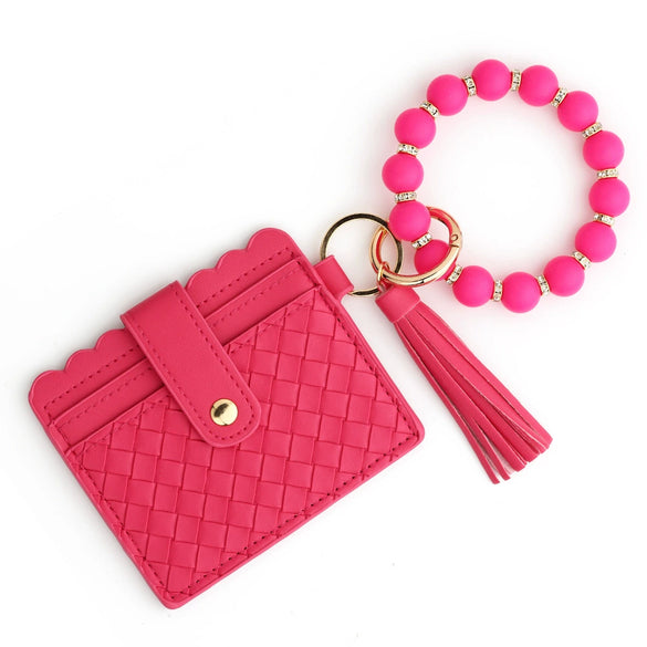 Silicone Woven Grid Stripe Keychain Wallet Card Bag Id Bag With Modern Simplicity Style
