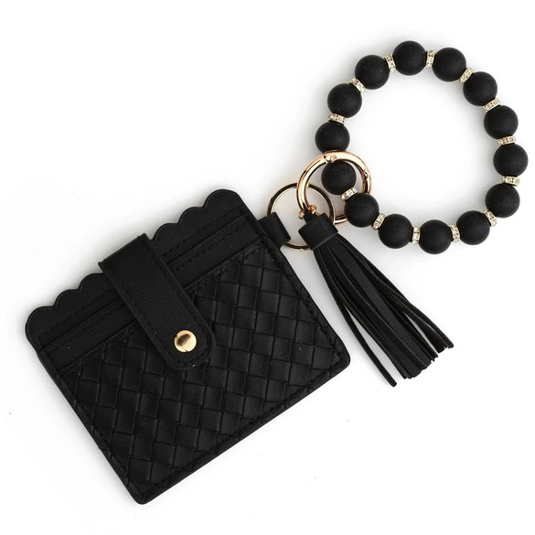 Silicone Woven Grid Stripe Keychain Wallet Card Bag Id Bag With Modern Simplicity Style