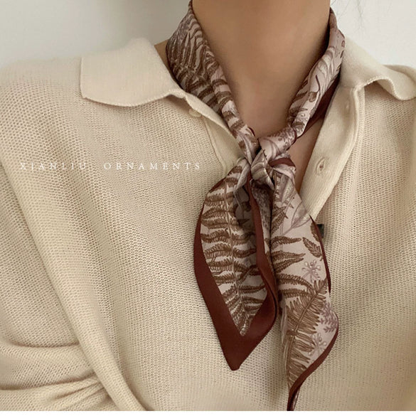 Silk And Nylon Scarf Vintage French Style Heart Printing For Women