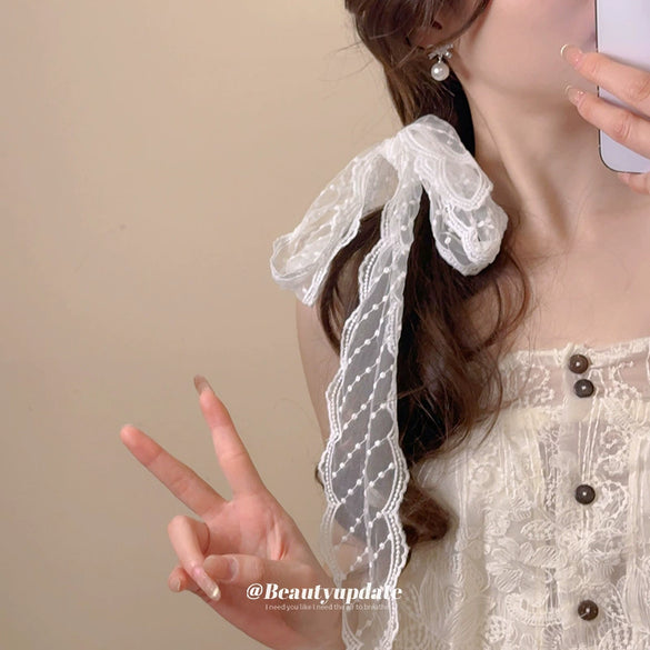 Silk Lace Embroidered Geometric Checkered Pattern Women's Hair Accessories Scarf Hair Band Headwear