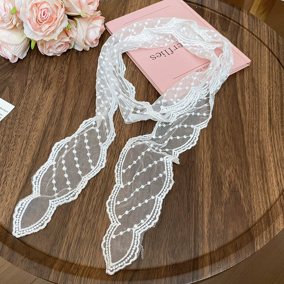 Silk Lace Embroidered Geometric Checkered Pattern Women's Hair Accessories Scarf Hair Band Headwear