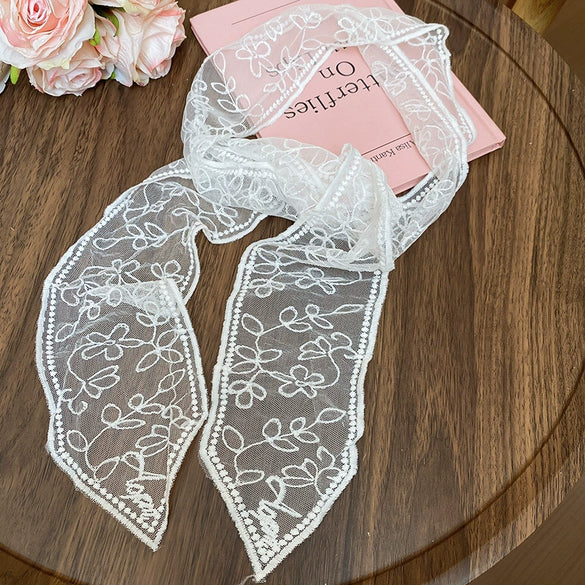 Silk Lace Embroidered Geometric Checkered Pattern Women's Hair Accessories Scarf Hair Band Headwear