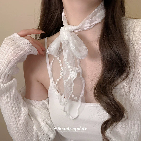 Silk Lace Embroidered Geometric Checkered Pattern Women's Hair Accessories Scarf Hair Band Headwear