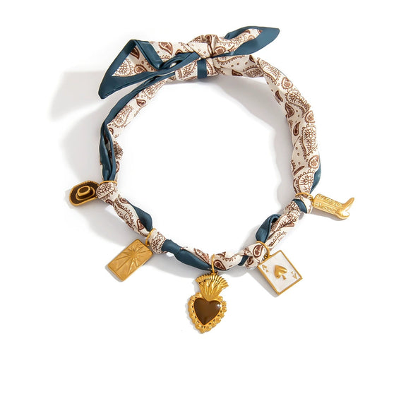 Silk Scarf Necklace Stainless Steel Heart Geometric Pendant Electroplated Unisex Accessory