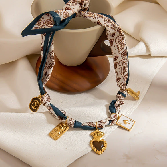 Silk Scarf Necklace Stainless Steel Heart Geometric Pendant Electroplated Unisex Accessory