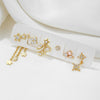 Silver And Copper Needle Ear Piercing Set With Microencrusted Zircon And Eightpointed Star Design For Women
