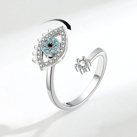 Silver And Copper Opening Adjustable Evil Eye Ring With Electroplating For Women