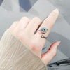 Silver And Copper Opening Adjustable Evil Eye Ring With Electroplating For Women