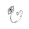 Silver And Copper Opening Adjustable Evil Eye Ring With Electroplating For Women
