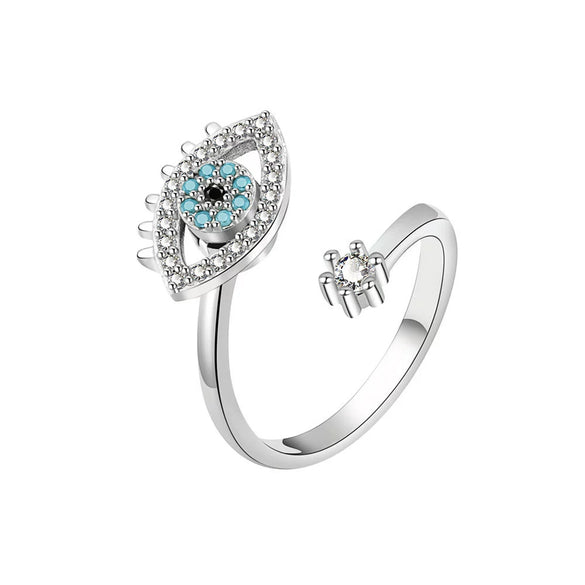 Silver And Copper Opening Adjustable Evil Eye Ring With Electroplating For Women