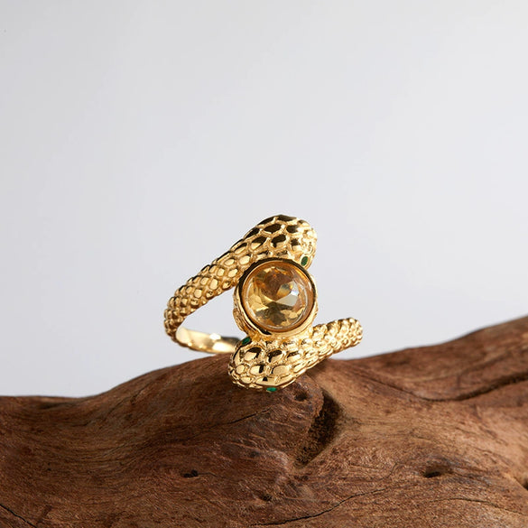 Silver Animal Zodiac Spirit Snake Ring Set With Gems