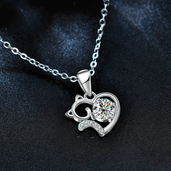 Silver 925 Animals Zodiac Microinlay Cat Clavicle Pendant Necklace For Women