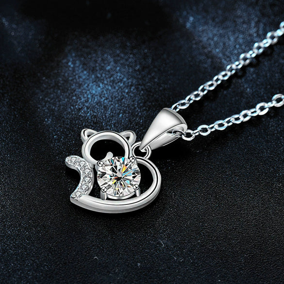Silver 925 Animals Zodiac Microinlay Cat Clavicle Pendant Necklace For Women