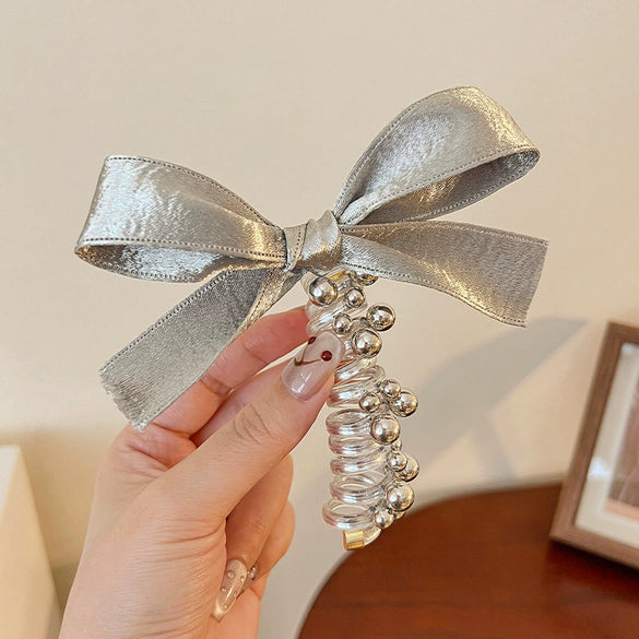 Silver Bow Bead Handmade Hair Rope For Women