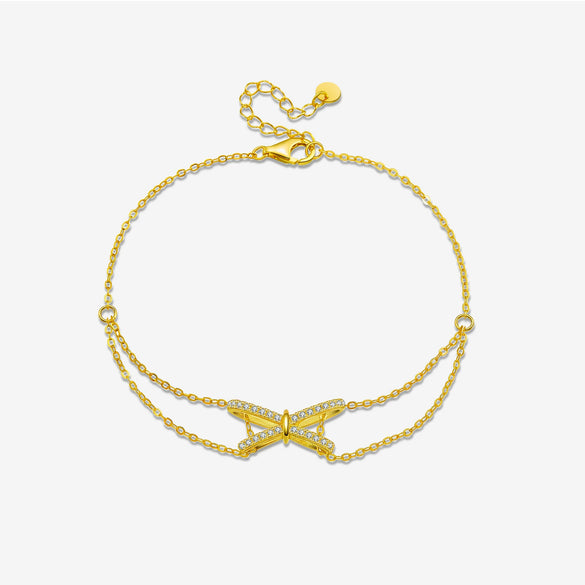 Silver Bow Bracelet Geometric Pattern Set With Diamonds Platinum 18K Gold Electroplated Women's Jewelry Wholesale