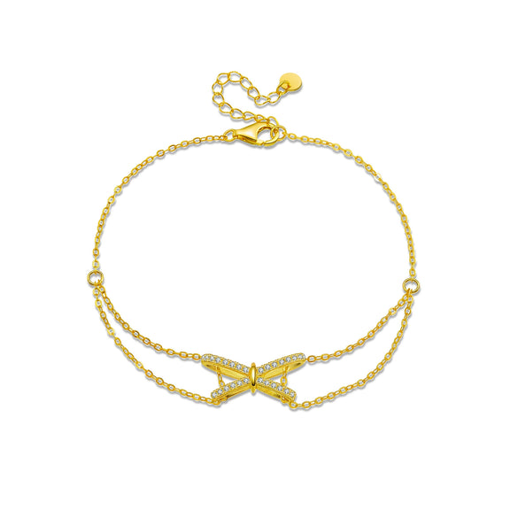 Silver Bow Bracelet Geometric Pattern Set With Diamonds Platinum 18K Gold Electroplated Women's Jewelry Wholesale