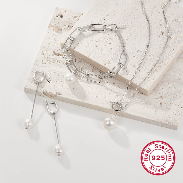 925 Silver Bracelet With Natural Freshwater Pearl Chain Pendant Electroplated Women's Jewelry