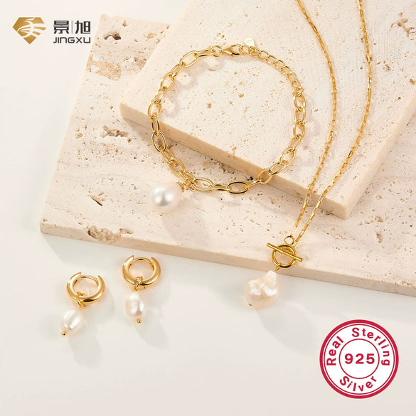 925 Silver Bracelet With Natural Freshwater Pearl Chain Pendant Electroplated Women's Jewelry