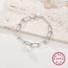 925 Silver Bracelet With Natural Freshwater Pearl Chain Pendant Electroplated Women's Jewelry