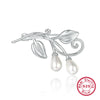 Silver Brooch With Zircon And Leaf Pattern Set With Pearls Unisex Jewelry