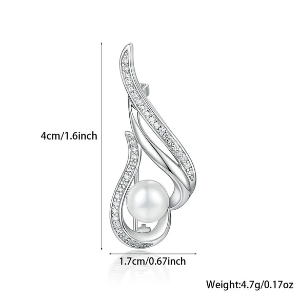 Silver Brooch With Zircon And Leaf Pattern Set With Pearls Unisex Jewelry