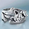 Silver Color Electroplated Copper Open Adjustable Kitten Ring Animal Style Unisex Fashion Jewelry