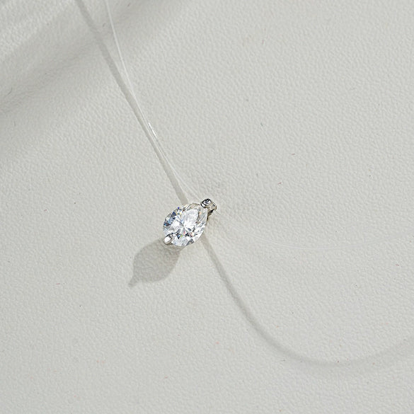 Silver Creative Transparent Fishing Line Pendant Women's Invisible Necklace With Water Drops Moissanite And Flower Pattern