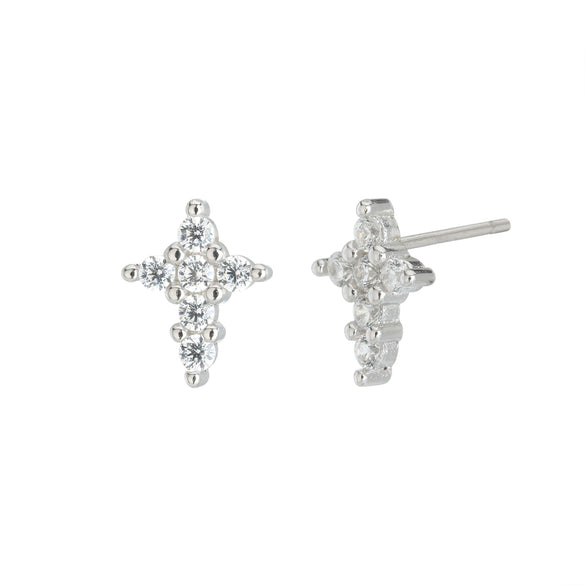 Silver Cross Earrings With Microinlay Letters Numbers Text Pattern Simple Fashion For Women