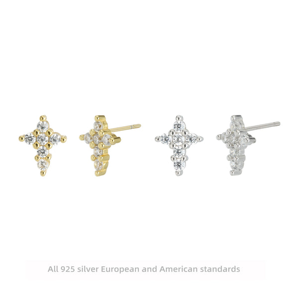 Silver Cross Earrings With Microinlay Letters Numbers Text Pattern Simple Fashion For Women
