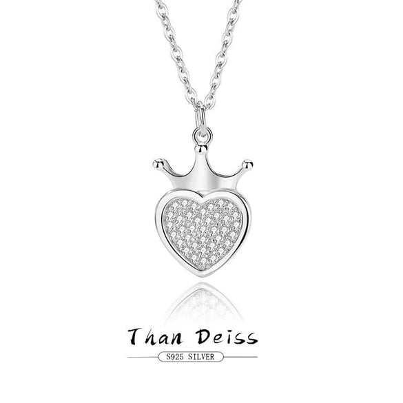 Silver Crown Love Necklace Women's 925 Silver Geometric Diamond Design