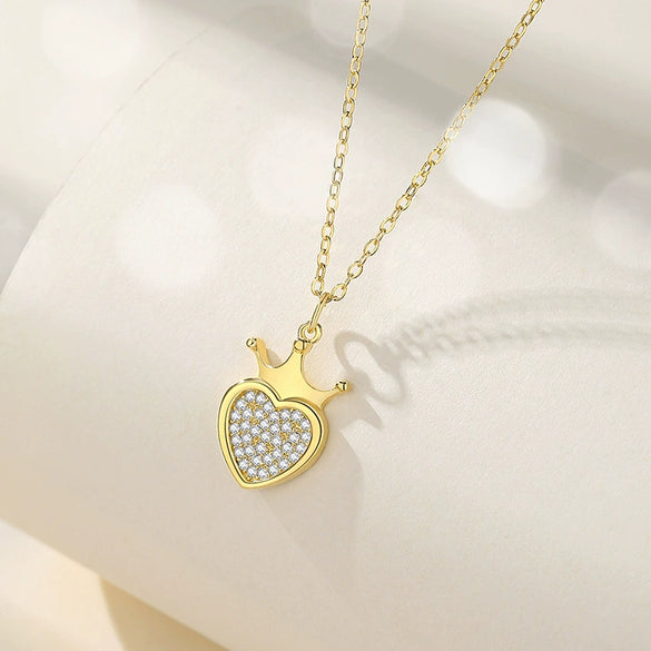 Silver Crown Love Necklace Women's 925 Silver Geometric Diamond Design