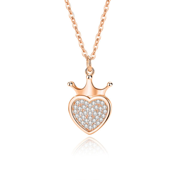 Silver Crown Love Necklace Women's 925 Silver Geometric Diamond Design