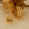 925 Silver Cshaped Geometric Threelayer Wave Singlerow Diamondencrusted Electroplated Women's Earrings