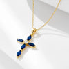Silver Diamond Cross Necklace With Blue Zircon Pendant