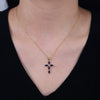 Silver Diamond Cross Necklace With Blue Zircon Pendant