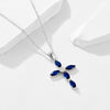 Silver Diamond Cross Necklace With Blue Zircon Pendant
