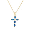 Silver Diamond Cross Necklace With Blue Zircon Pendant