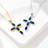 Silver Diamond Cross Necklace With Blue Zircon Pendant