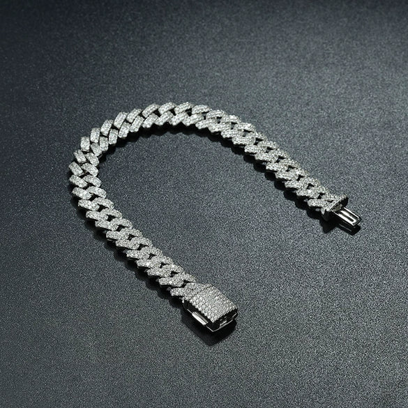 Silver Diamond Cuban Bracelet Unisex Street Style Electroplated Jewelry