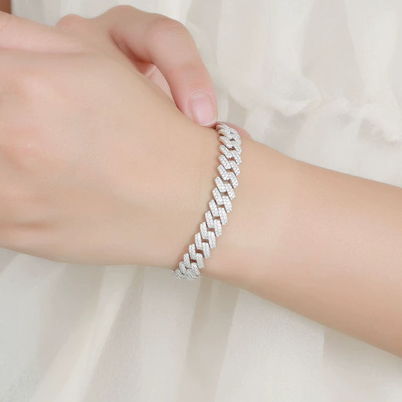 Silver Diamond Cuban Bracelet Unisex Street Style Electroplated Jewelry