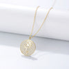 Silver Diamond Flower Round Coin Pendant Necklace For Women