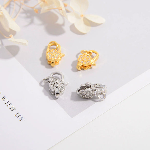 925 Silver Doublesided Flower Spring Joint Buckle Jewelry Connection Lobster Clasp Buckle Inlaid Zircon