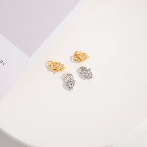925 Silver Doublesided Flower Spring Joint Buckle Jewelry Connection Lobster Clasp Buckle Inlaid Zircon