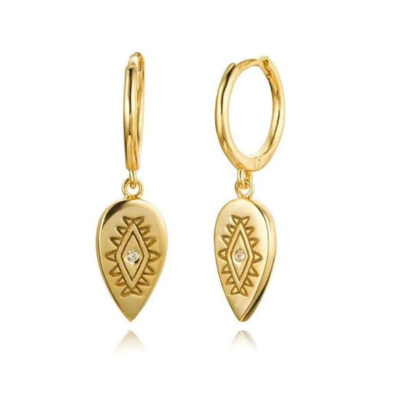 925 Silver Drop Earrings With Devil's Eye Shape And Ancient Egyptian Texture Set With Diamonds